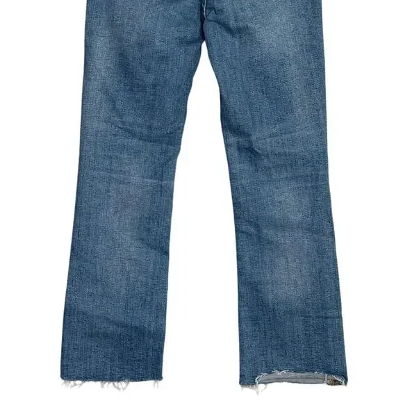 ZARA Bootcut High Rise Straight Jean Stretch Raw Hem Zip Button 2 Blue #3324 - Picture 6 of 14